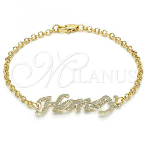 Oro Laminado Fancy Bracelet, Gold Filled Style Nameplate Design, Polished, Golden Finish, 03.63.1980.08