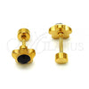 Stainless Steel Stud Earring, Flower Design, with Black Crystal, Polished, Golden Finish, 02.271.0019.4