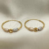 Oro Laminado Medium Hoop, Gold Filled Style Greek Key Design, Diamond Cutting Finish, Tricolor, 02.170.0409.30