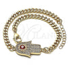 Oro Laminado Fancy Bracelet, Gold Filled Style Hand of God and Evil Eye Design, with White Micro Pave, Red Enamel Finish, Golden Finish, 03.156.0039.08