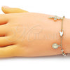 Oro Laminado Charm Bracelet, Gold Filled Style San Judas and Crucifix Design, Diamond Cutting Finish, Tricolor, 03.253.0090.08