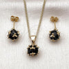 Oro Laminado Earring and Pendant Adult Set, Gold Filled Style Ball Design, with Black Cubic Zirconia, Polished, Golden Finish, 10.342.0252.1