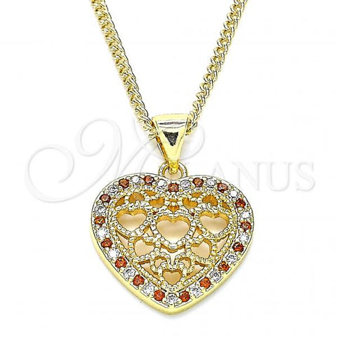 Oro Laminado Pendant Necklace, Gold Filled Style Heart Design, with Garnet and White Micro Pave, Polished, Golden Finish, 04.156.0362.1.20