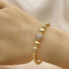 Oro Laminado Fancy Bracelet, Gold Filled Style with White Micro Pave, Polished, Golden Finish, 03.283.0186.07