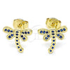 Oro Laminado Stud Earring, Gold Filled Style Dragon-Fly Design, with Sapphire Blue Micro Pave, Polished, Golden Finish, 02.156.0396.2