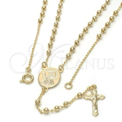 Oro Laminado Thin Rosary, Gold Filled Style Caridad del Cobre and Crucifix Design, Polished, Golden Finish, 09.09.0004.18