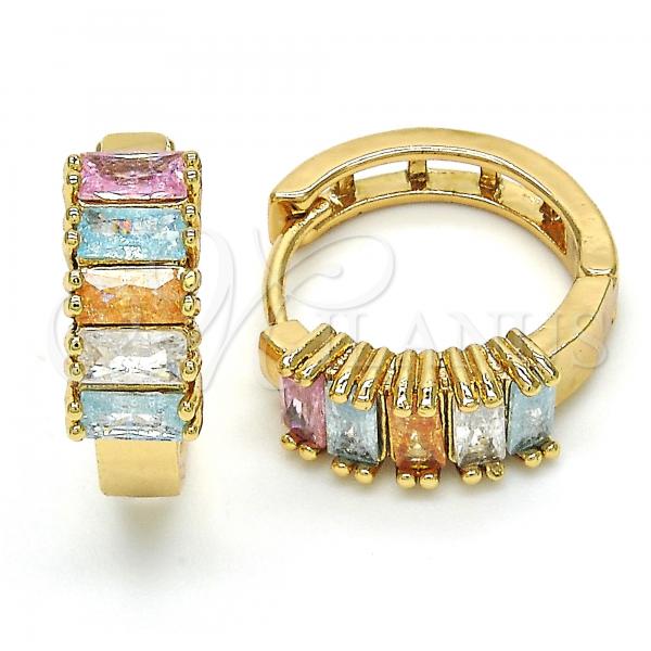 Oro Laminado Huggie Hoop, Gold Filled Style with Multicolor Cubic Zirconia, Polished, Golden Finish, 02.210.0075.15