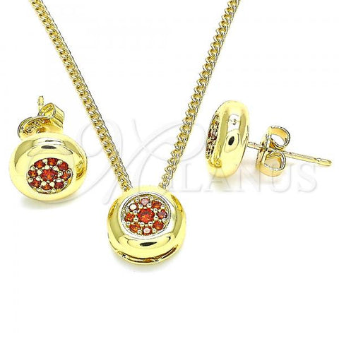 Oro Laminado Earring and Pendant Adult Set, Gold Filled Style with Garnet Micro Pave, Polished, Golden Finish, 10.156.0276.2