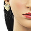 Oro Laminado Stud Earring, Gold Filled Style Heart and Hollow Design, Polished, Golden Finish, 02.411.0036