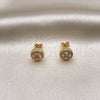 Oro Laminado Stud Earring, Gold Filled Style with White Micro Pave and White Cubic Zirconia, Polished, Golden Finish, 02.342.0183