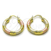 Oro Laminado Medium Hoop, Gold Filled Style Hollow Design, Diamond Cutting Finish, Tricolor, 02.213.0813.30