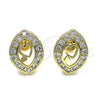 Oro Laminado Stud Earring, Gold Filled Style Heart Design, with White Cubic Zirconia, Polished, Golden Finish, 02.94.0099