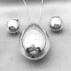 Rhodium Plated Earring and Pendant Adult Set, Teardrop and Ball Design, Polished, Rhodium Finish, 10.417.0011