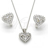 Sterling Silver Earring and Pendant Adult Set, Heart Design, with White Cubic Zirconia, Polished, Rhodium Finish, 10.175.0043
