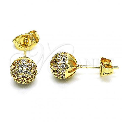 Oro Laminado Stud Earring, Gold Filled Style with White Micro Pave, Polished, Golden Finish, 02.341.0059.1