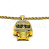 Gold Tone Pendant Necklace, Rope and Skull Design, with White and Black Crystal, Polished, Golden Finish, 04.242.0014.30GT