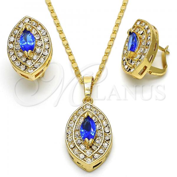 Oro Laminado Earring and Pendant Adult Set, Gold Filled Style with Tanzanite Cubic Zirconia and White Crystal, Polished, Golden Finish, 10.99.0013.1