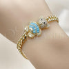 Oro Laminado Fancy Bracelet, Gold Filled Style Teddy Bear and Miami Cuban Design, with White and Black Micro Pave, Polished, Golden Finish, 03.284.0061.2.07