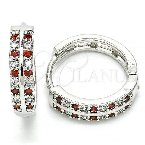 Rhodium Plated Huggie Hoop, with Garnet and White Cubic Zirconia, Polished, Rhodium Finish, 02.266.0029.4.20