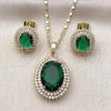 Oro Laminado Earring and Pendant Adult Set, Gold Filled Style Cluster Design, with Green and White Cubic Zirconia, Polished, Golden Finish, 10.196.0189.1