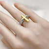 Oro Laminado Multi Stone Ring, Gold Filled Style Cross Design, with White Cubic Zirconia, Polished, Golden Finish, 01.341.0153