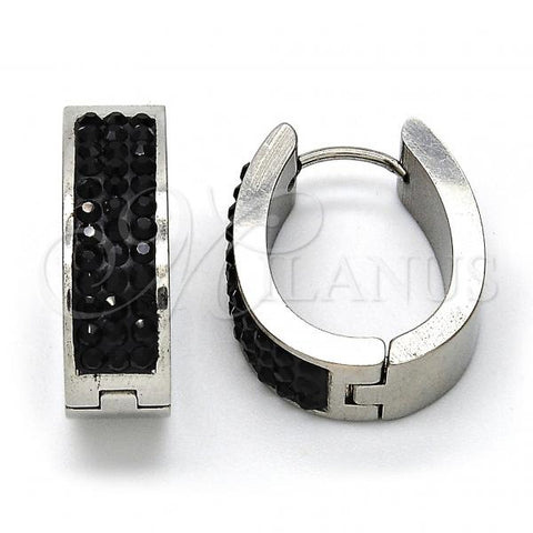 Stainless Steel Small Hoop, with Black Diamond Swarovski Crystals, Polished, Steel Finish, 02.255.0003.2.15