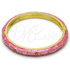 Oro Laminado Individual Bangle, Gold Filled Style Star and Moon Design, Pink Enamel Finish, Golden Finish, 07.246.0005.3.05 (07 MM Thickness, Size 5 - 2.50 Diameter)