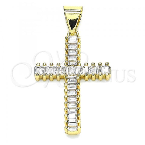 Oro Laminado Religious Pendant, Gold Filled Style Cross Design, with White Cubic Zirconia, Polished, Golden Finish, 05.342.0061