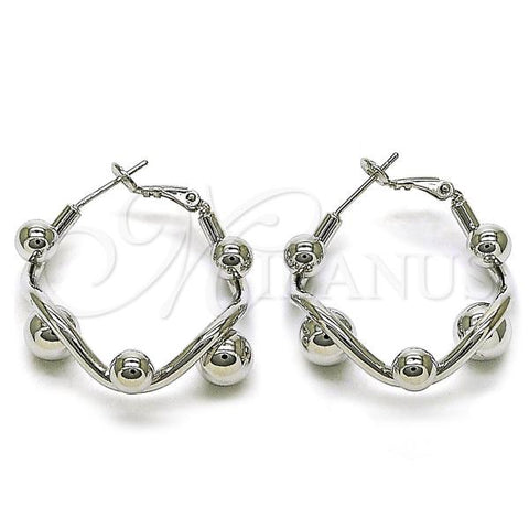 Rhodium Plated Medium Hoop, Ball Design, Polished, Rhodium Finish, 02.428.0012.1.30