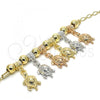 Oro Laminado Charm Bracelet, Gold Filled Style Turtle Design, Polished, Tricolor, 03.63.1953.1.08