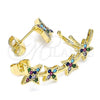 Oro Laminado Earcuff Earring, Gold Filled Style with Multicolor Cubic Zirconia, Polished, Golden Finish, 02.210.0631