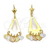 Oro Laminado Chandelier Earring, Gold Filled Style Heart and Teardrop Design, Diamond Cutting Finish, Tricolor, 02.32.0196