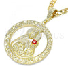 Oro Laminado Religious Pendant, Gold Filled Style Santa Barbara Design, with Garnet Crystal, Polished, Golden Finish, 05.213.0073