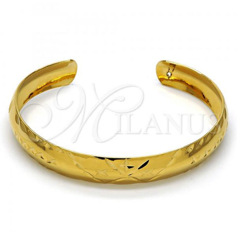 Oro Laminado Individual Bangle, Gold Filled Style Flower Design, Diamond Cutting Finish, Golden Finish, 5.229.002 (10 MM Thickness, One size fits all)