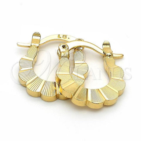 Oro Laminado Small Hoop, Gold Filled Style Flower Design, Diamond Cutting Finish, Golden Finish, 5.159.060