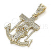 Oro Laminado Religious Pendant, Gold Filled Style Santa Muerte and Anchor Design, Polished, Golden Finish, 05.351.0070