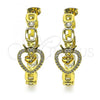 Oro Laminado Stud Earring, Gold Filled Style Heart and Crown Design, with White Micro Pave and White Cubic Zirconia, Polished, Golden Finish, 02.341.0124