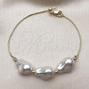 Oro Laminado Fancy Bracelet, Gold Filled Style Rat Tail Design, with Ivory Pearl, Polished, Golden Finish, 03.63.2298.08