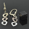 Oro Laminado Long Earring, Gold Filled Style Heart Design, Diamond Cutting Finish, Tricolor, 02.63.2274