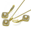 Oro Laminado Earring and Pendant Adult Set, Gold Filled Style with White Micro Pave and White Cubic Zirconia, Polished, Golden Finish, 10.387.0016