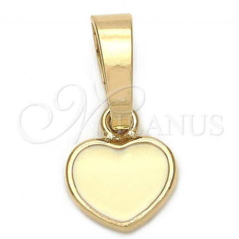 Oro Laminado Fancy Pendant, Gold Filled Style Heart Design, White Enamel Finish, Golden Finish, 05.163.0080.2