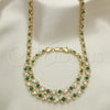 Oro Laminado Necklace and Bracelet, Gold Filled Style with Green and White Cubic Zirconia, Polished, Golden Finish, 06.284.0014.3