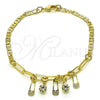 Oro Laminado Charm Bracelet, Gold Filled Style Mariner and Paperclip Design, with White Crystal, Polished, Golden Finish, 03.63.2249.08