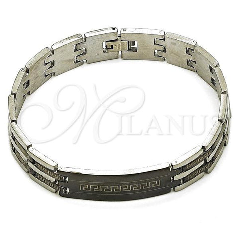 Stainless Steel Solid Bracelet, Greek Key Design, Polished, Two Tone, 03.114.0218.5.09