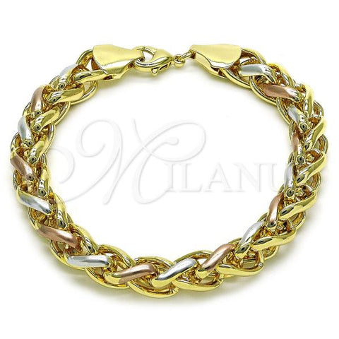 Oro Laminado Basic Bracelet, Gold Filled Style Square Franco Design, Polished, Tricolor, 03.331.0148.1.09