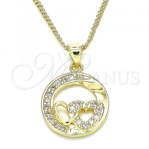 Oro Laminado Pendant Necklace, Gold Filled Style Heart Design, with White Micro Pave, Polished, Golden Finish, 04.156.0328.20