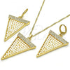 Oro Laminado Earring and Pendant Adult Set, Gold Filled Style with White Crystal and Ivory Pearl, Polished, Golden Finish, 10.99.0009