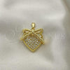 Oro Laminado Fancy Pendant, Gold Filled Style Heart Design, with White Micro Pave, Polished, Golden Finish, 05.381.0011
