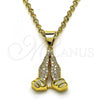 Oro Laminado Religious Pendant, Gold Filled Style Praying Hands Design, with White Micro Pave, Polished, Golden Finish, 05.342.0105