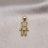 Oro Laminado Fancy Pendant, Gold Filled Style Teddy Bear Design, with White Micro Pave, Polished, Golden Finish, 05.342.0190